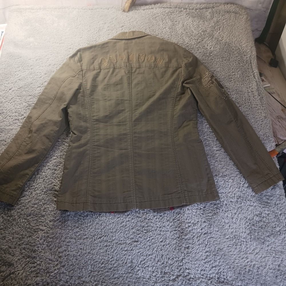 Yishion M Embroidered Military Blazer Jacket Olive Green Utility Preppy Chic - Picture 6 of 10